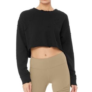 alo yoga distressed crop sweatshirt